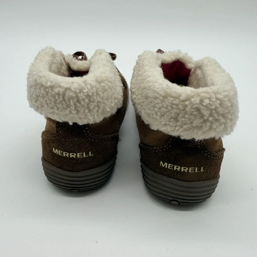 Merrell Toddler's Girl Sz 10 W Bare Steps Boots Chestnut Faux Fur Lining
